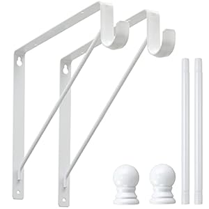Closet Rod Brackets with 32″ Rod, Heavy Duty Closet Shelf Brackets with Rod Holder for Shelf Storage and Hanging Clothes, 2 Pack Wall Mount Closet Pole Supports Bracket, White
