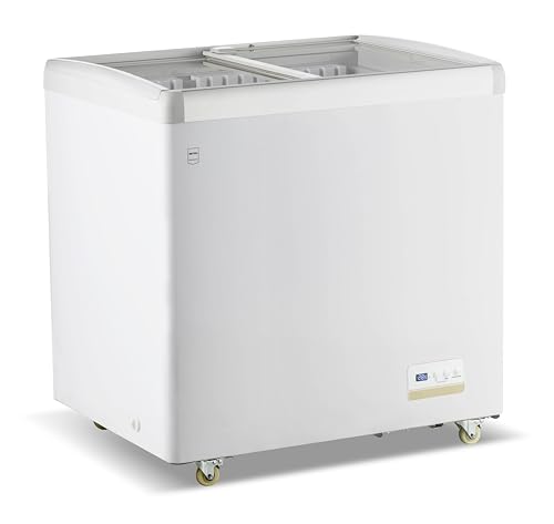 METRO Professional Tiefkühlvitrine GICC1192, 184 L, Tiefkühltruhe mit Glasschiebetür, 3 Ablagekörbe, Türschloss, Temperaturalarm, Rollen, Weiß