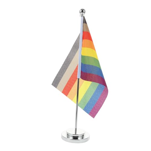 EXAOMBLE 彩虹単杆卓上旗 パーティーデコレーション用レインボーストライプフラッグ 軽量コンパクト設計 テーブルスタンド付き プライド象