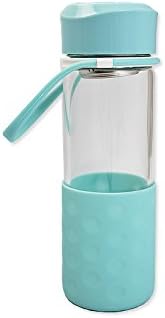 Borosilicate Glass Water Bottle (16 Oz) Water bottle with Lid & Stainless Steel Strainer - Effortless Cleaning & 100% Leak-Free | Non-Slip Bottom Sleeve
