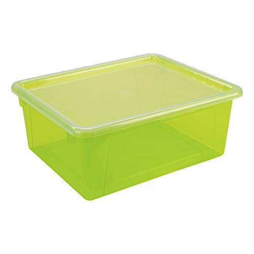 Image of Storex Letter Size Deep Storage Tray - Organizer Bin with Non-Snap Lid for Classroom, Office and Home, Assorted Tints, 5-Pack (62550A05C)