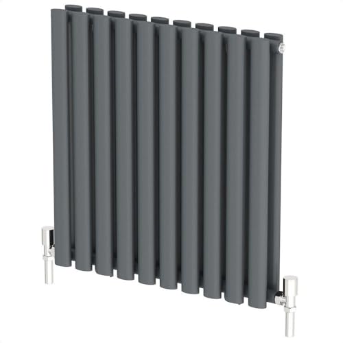 DuraTherm® 600 x 600mm Anthracite Horizontal Designer Radiator Double Column Oval Tube Modern Central Heating Panel Bathroom Radiators