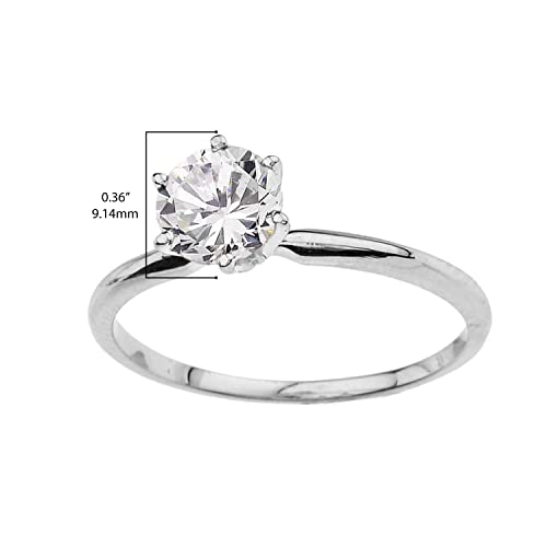 10K White Gold Round Brilliant Cut Cubic Zirconia Solitaire 6 Prong Engagement Ring with Slender Band3