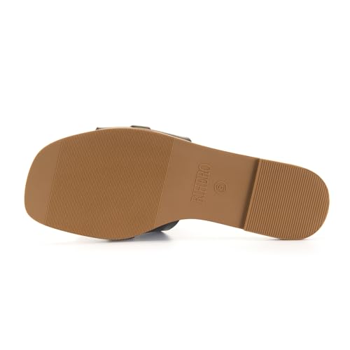 Rihero Women's Flat Sandals Summer Comfortable Square Open Toe Slip On Leather Slide Sandals4
