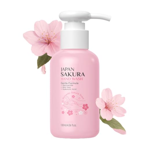 Savon moussant pour les mains aux fleurs de cerisier avec distributeur à pompe, liquide hydratant pour les mains, entièrement naturel, sans alcool, sans cruauté envers les animaux, nettoyage en