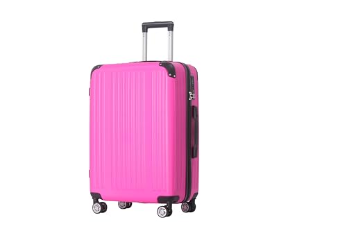 3-Piece Luggage Set 3 (20"/24"/28"), Hardside Suitcases with 8 Spinner Wheels, Scratch-Resistant ABS Shell, set2, set3 Travel Suitcase, TSA Lock (Ribbed Surface, Pink)3