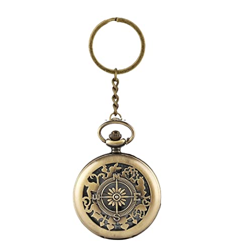 Image of AUGEN Premium Pocket Watch Metal Keychain Compass 2 Retro Vintage for Gifting with Key Ring Anti-Rust (Pack of 1)