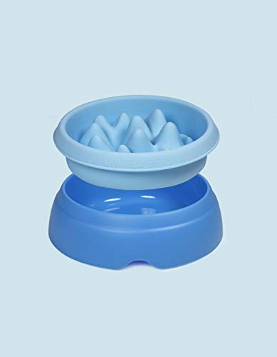 United Pets K2 Ciotola di Design per Cani 2 in 1: Normale Ciotola e Ciotola Anti Ingozzamento, Azzurra, capacità 2000 ml. Ciotola per Mangiare Lentamente, taglia unica