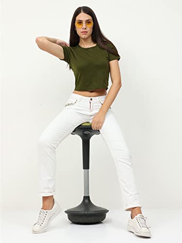Image of FLEXIMAA Women's Cotton Plain Round Neck Half Sleeve Crop Top