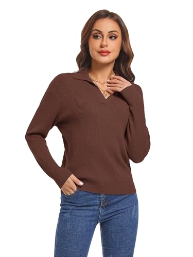 Woolicity Sweaters for Women Long Sleeve Knitted Collared Sweater Polo V Neck Casual Pullover Shirts Jumper Tops2