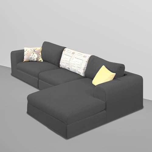 Image of Koza RHS 4 Seater L Shape Sofa Set with Center Table for Living Room (Black Fabric) Premium Fabric Sofa