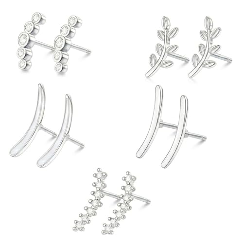 Image of VAMA FASHIONS 5 Pair 18K Plated Multiple Pericing Anti Tarnish Stud Earrings Hypoallergenic Helix Tragus Waterproof Lightweight Ear Studs Combo Set For Women