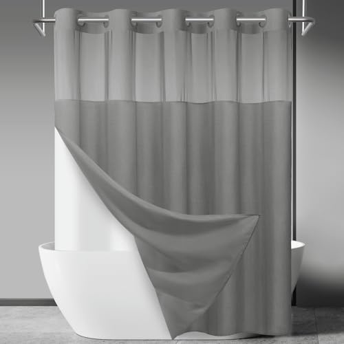 SORTTO No Hook Slub Textured Shower Curtain Snap in Liner -
