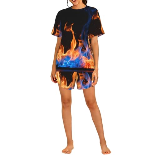 Pyjama confortable à porter à la maison ensemble femme imprimé flamme bleue