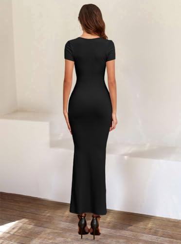 Image of oten Womens Sexy Short Sleeve Square Neck Lounge Long Dress Elegant Ribbed Knit Maxi Bodycon Dresses