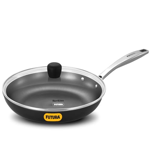 Image of Hawkins 26 cm Futura Slim Cast Iron Frying Pan | Induction & Gas Safe | Lighter to Handle | for Eggs & Everyday Frying | with Lid | Black (IMF26G)|Induction and Gas Stove Compatible
