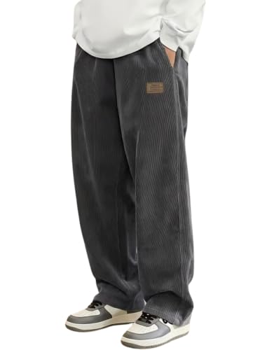 Image of Zombom Men's Comfortable Baggy Corduroy Pants | Relaxed Fit Stretch Waist Trousers for Everyday Wear | Casual Trouser for Man