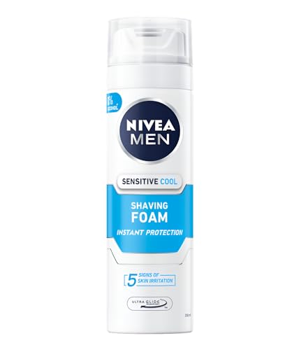 Nivea Shaving Foam 200 ml Sensitive Cooling Softens Stubble for a Close Shave Without Tugging, Provides a Gentle Cooling Sensation, is 0% Alcohol-free, and is Suitable for Sensitive Skin (Pack of 1)