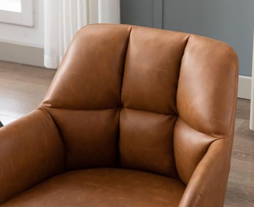 Image of Finch Fox Battle Modern 360 Swivel Mid-Back Arm Faux-Leather Study Upholstered Comfortable Metal Base Computer Office Desk Chair in Tan Color (Set of 2)