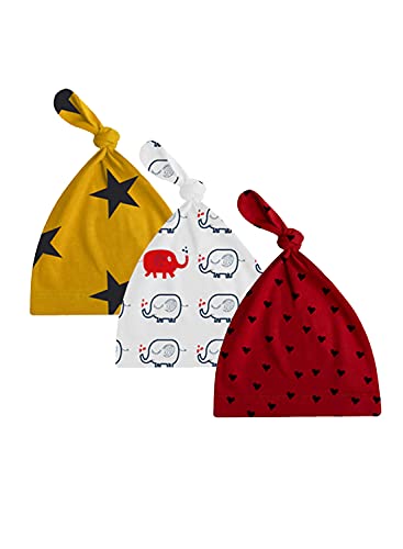 Image of A.T.U.N. (ALL THINGS UBER NICE) Unisex Kids Cotton Printed Knot Hats for Baby Boys and Girls (Pack of 3)