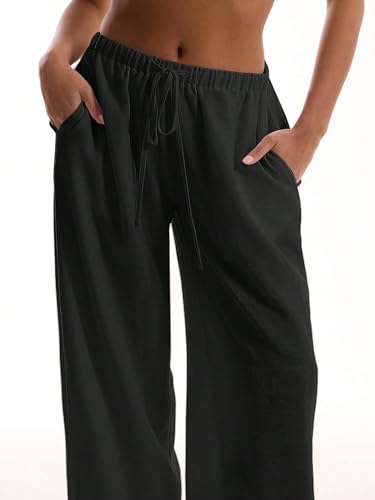 Image of RoseSeek Women's Wide Leg Linen Pants Mesh Beach Cover Up Vacation Outfits | Loose Fit, Soft Breathable Fabric, Beach Summer Outfits, Festival Resort Wear, Palazzo Beach Pants