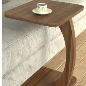 Image of Modern C-Shaped Side Table for Sofa & Bed - Multi-Purpose Laptop Table, Snack Holder, Book & Plant Stand - Compact & Sturdy Bedside Table (Natural)