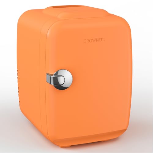 Image of CROWNFUL Mini Fridge, 4 Liter/6 Can Portable Cooler and Warmer Personal Refrigerator for Skin Care, Cosmetics, Beverage, Food,Great for Bedroom, Office, Car, Dorm(Orange)