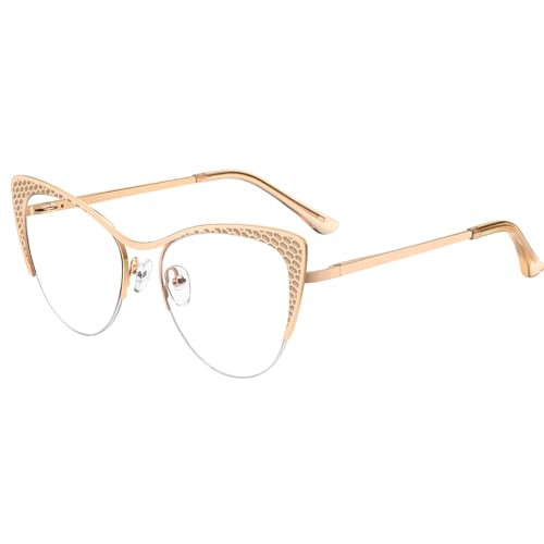 Image of Dollger Blue Light Blocking Glasses for woman Man Metal Half Cat eye glassees frame Clear Lens Computer Eyewear
