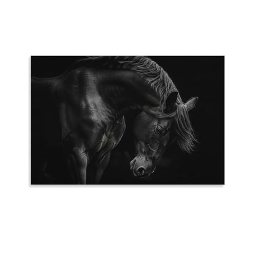 Toile cheval noir 40x60cm tableau déco salon - sinyumoney