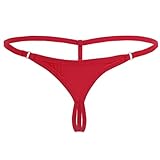 Vxuxlje Women's Tiny Thong Underwear Low Waist G-String Briefs Micro String Temptation Panties Red (T Back) One Size