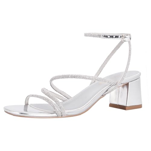 Image of Shoe'N Tale Strappy Heels for Women Low Chunky Block Heel Dress Shoes Square Open Toe Ankle Strap Heeled Sandals