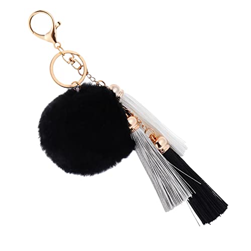 BESTYASH 1 Pc Colgante De Llavero Cajas Llavero Esponjoso Dije Para Bolso Con Borla Llaveros Para Las Llaves Del Auto Titular De La Clave Llavero Con Pompones Equipo Aro Clave Black Felpa