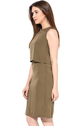 Image of Miss Chase Women's Brick Red Solid Layered Sleeveless Round Neck Mini Dresses