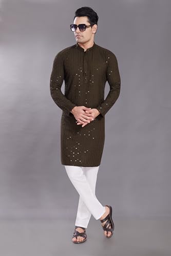 Image of DIVISIVE Men's Sequince Embroidered Cotton Blend Only Slim Fit Kurta