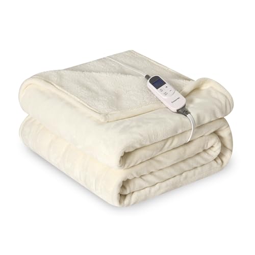 Heat Blanket 72”x84” Full Size,Soft Flannel & Sherpa Reversible Electric Blanket with 10 Heat Settings,12 Timer Setting and 8 Hours Auto-Shut Off,ETL Certified Machine Washable,Ivory