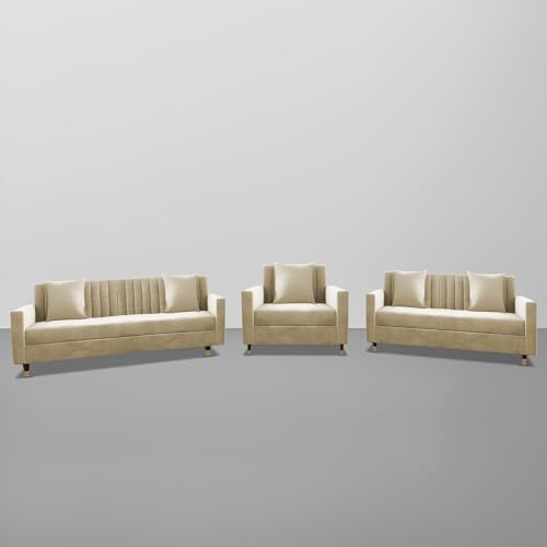 Image of Casaliving Garcia 3+2+1 Seater Sofa Set for Living Room (Cream Colour) Premium Fabric Sofa