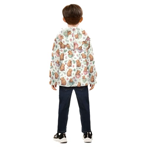 CHIFIGNO Cute Brown Capybaras Boy Lightweight Jacket Fleece Jacket for Fall Winter Zip up Hoodie 3T4