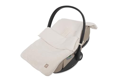 Jollein Nid d’Ange - Cloudy Rib - Oatmeal - Pour Siège Auto Groupe 0+ et Poussette - Compatible 3 et 5 Points - Maille Côtelée et Doublure Polaire