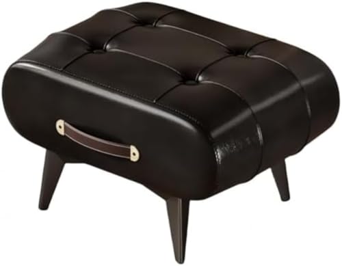 Livmorx ロースツール 家庭用 実用的 座具、レザー素材 持ち運びやすさ 快適 シンプル、モダン エレガント 耐久性 安定性 滑り止め付き 室内用 多機能 収納しやすい リビング 寝室 書斎 玄関 靴の履き替え 来客時 多色展開 取っ手付き (ブラッ