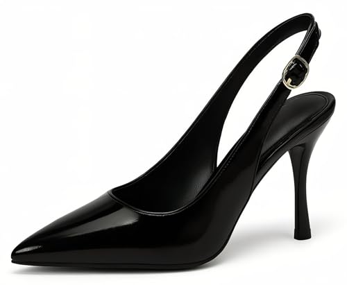 Escarpins noirs slingback à talon aiguille de 7 cm pour femmes