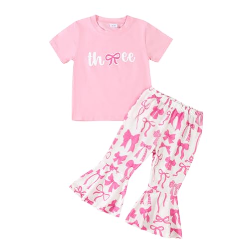 Eadrioss Toddler Baby Girl Birthday Outfit Bow Tie Theme 0-4 Years Old Birthday Outfit Shirt Bell Bottom Pants Set