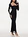 REORIA Long Sleeve Wedding Guest Maxi Dresses for Women Sheer Mesh Square Neck Ruched Bodycon Long Dress 2025 Fall Outfits Black Onyx Small