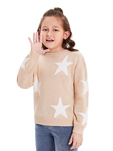 Wdirara Girl's Star Pattern Round Neck Long Sleeve Sweater Casual Tops Multicolored 11-12Y #TOP3