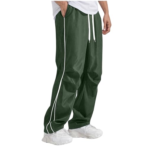 Men Lightweight Sweatpants Straight Leg Streetwear Casual Elastic Waist Parachute Pant Side Stripes Athletic Trouser