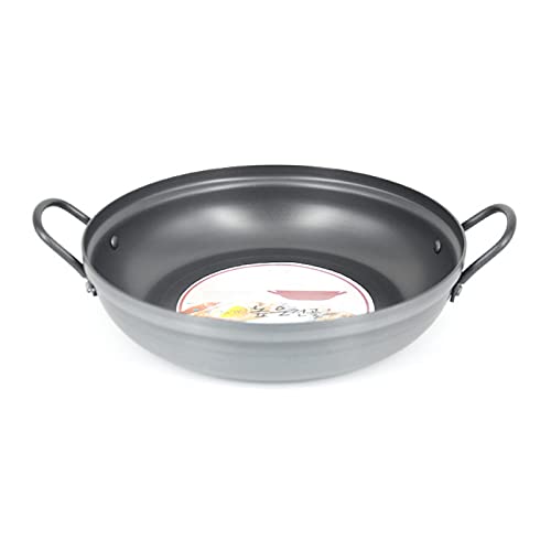 HOOLRZI Paella de aleación de aluminio para mariscos engrosados, pequeña y caliente, coreana, doble oreja, mariscos, cocina, herramienta de cocina