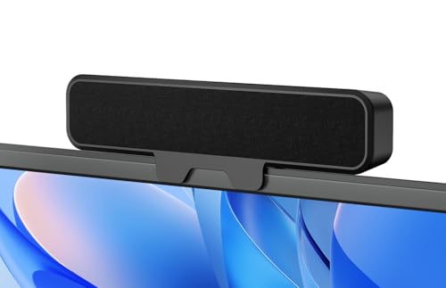 Plyee Audio Altavoces Computadora de Escritorio, Barra de Sonido Estéreo con Clip para Monitor, Graves Profundos, Plug and Play, Tipo‑C y USB‑A Integrados
