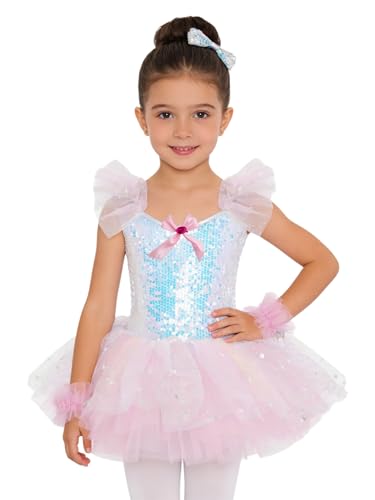 Yruioon Niños Maillot De Ballet Ropa Baile Bailarina Niñas Body Clásico Vestido Tutú con Lentejuelas Actuación Rosa 9-10 años