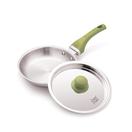 Image of The Chef Story Haptik Triply Stainless Steel Fry Pan with SS Lid | 22cm | SS304 Inner | TUV Rheinland & BIS Certified | Easy-Clean | Gas & Induction Compatible | Silver | 5-Year Warranty