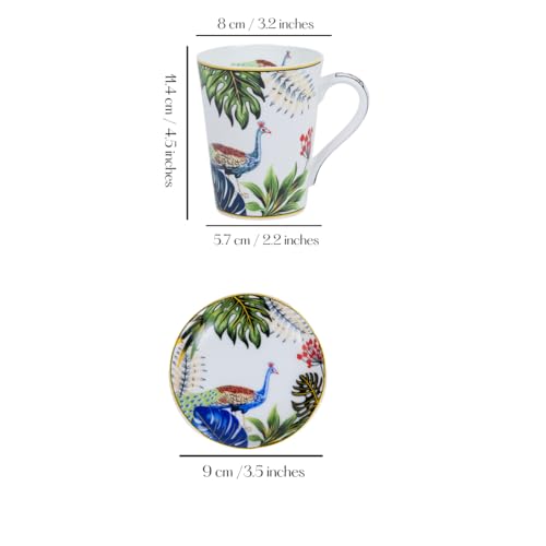 Image of GOLDEN QUEEN'S Mugs & Coaster Set of 2 for Coffee, Tea, Milk - Ideal for Your Daily Beverage Ritual, Hosting & Casual Gatherings | 300ML | Micorwave Safe - Tropical Hues