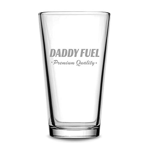 Integrity Bottles, Daddy Fuel, Premium Pint Glass, Handmade, Handblown, Hand Etched Gifts, Sand Carved, 16oz